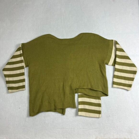 M Square Sweater Knit Women OS Green Asymmetrical Pullover Striped Sleeve Pocket - Picture 8 of 8
